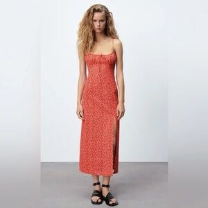 Zara Red Floral Maxi Dress Womens XS